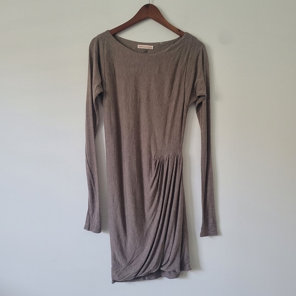 Rebecca Taylor Taupe Bodycon Ruched Long Sleeve Mini Dress Size Extra Small - Picture 3 of 12